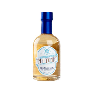 Condimento Balsamico Analcolico al Gin Condimento balsamico Gin & Tonic: aroma fresco di ginepro e lime, ideale per cocktail, tartare di pesce e marinature gourmet"