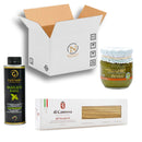 Box Degustazione Pasta & Basilico: spaghetti Pasta di Canossa, pesto Genovese Anfosso e olio al basilico Gustami Gourmet – autentica cucina italiana da scoprire.