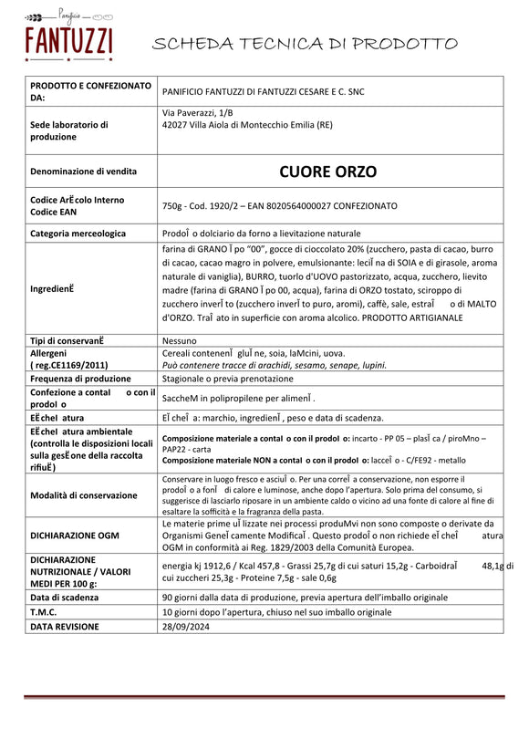 ingredienti e valori nutrizionali