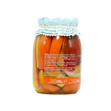 Jar of Italian giardiniera pickled vegetables, gourmet food from Nostrale Gourmet
