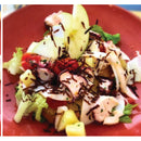 Insalata estiva con polpo, patate, mele e sfera di aceto balsamico gratuggiata