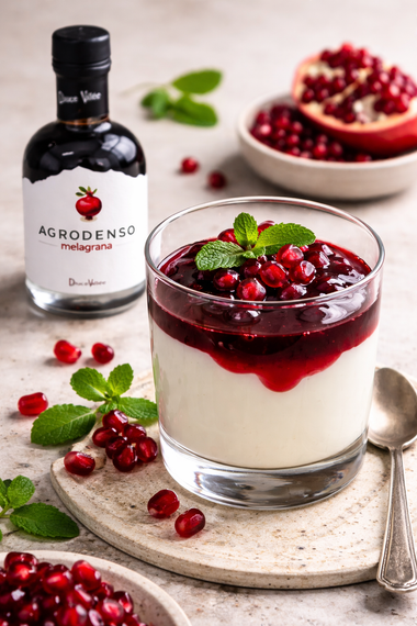Panna cotta con agrodeso di melagrana Douce Vallèe