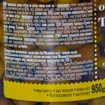 Taggiasca olives ingredients and nutrition label, 950g jar, extra virgin olive oil, Nostrale Gourmet