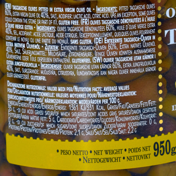 Olive Taggiasche denocciolate in olio extravergine 950gr.