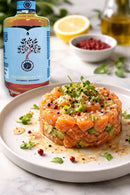 Tartare di salmone e condimento balsamico bianco Acetaia Castelli