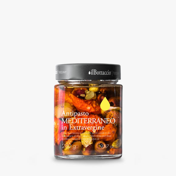 Antipasto Mediterraneo Artigianale con olive Leccino, pomodori secchi, capperi in olio EVO – Il Bottaccio