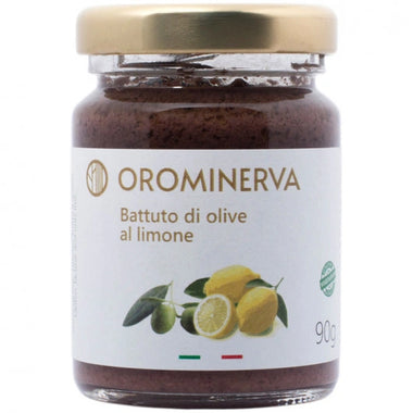 "Battuto di olive nere al limone Orominerva 90g – condimento artigianale del Molise in vasetto di vetro"