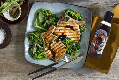 Costata di maiale con crema balsamica gourmet al sale marino affumicato- 250 ml Acetaia Terra del Tuono