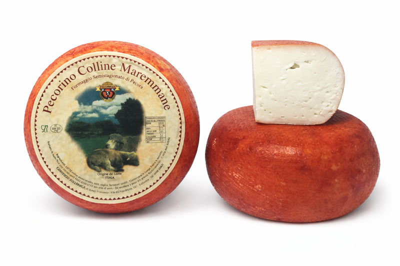 Pecorino Colline Maremmane a crosta rossa, forme intere e spicchio