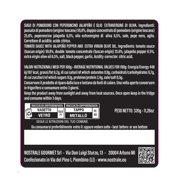 Sugo all'arrabbiata con pomodoro toscano 320gr.
