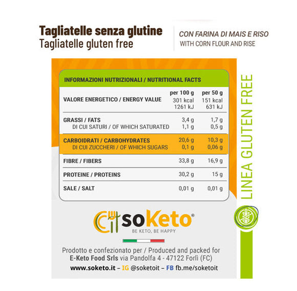 Tagliatelle KETO SENZA GLUTINE 0 % zuccheri