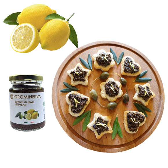 crostini con pesto di olive nere e limone in vasetto da 90Gr. Orominerva