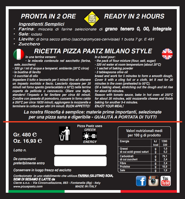 Preparato per Pizza Milano Style 480gr. - Nostrale Selezione Gourmet